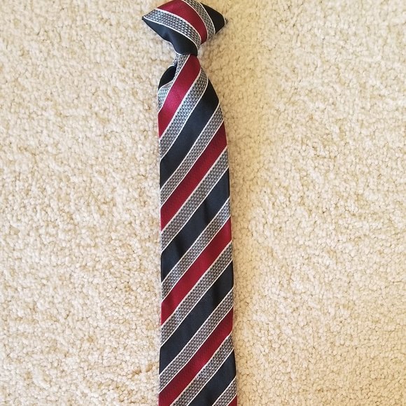 CLIP-ON TIE Red and Black Striped - Picture 1 of 3